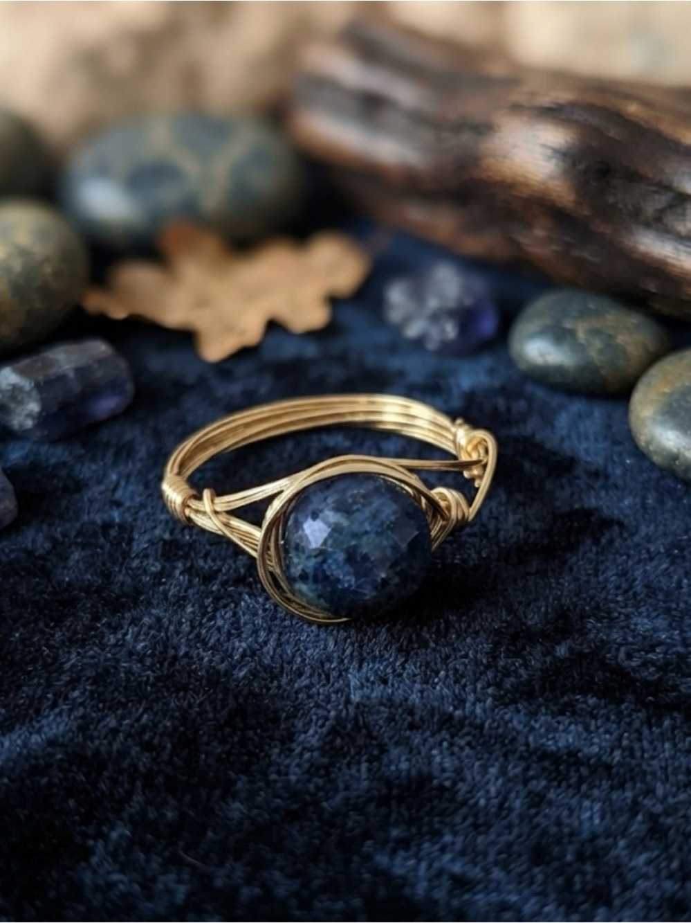 Gold Wire Wrapped Blue Apatite Gemstone Ring size 7.5